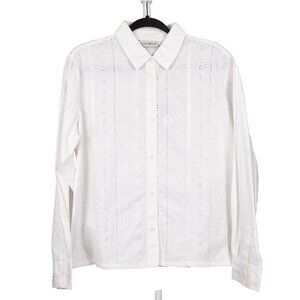 White Stag Eyelet Button Up Shirt L 12 14 Womens VTG NEW White Cotton Collared